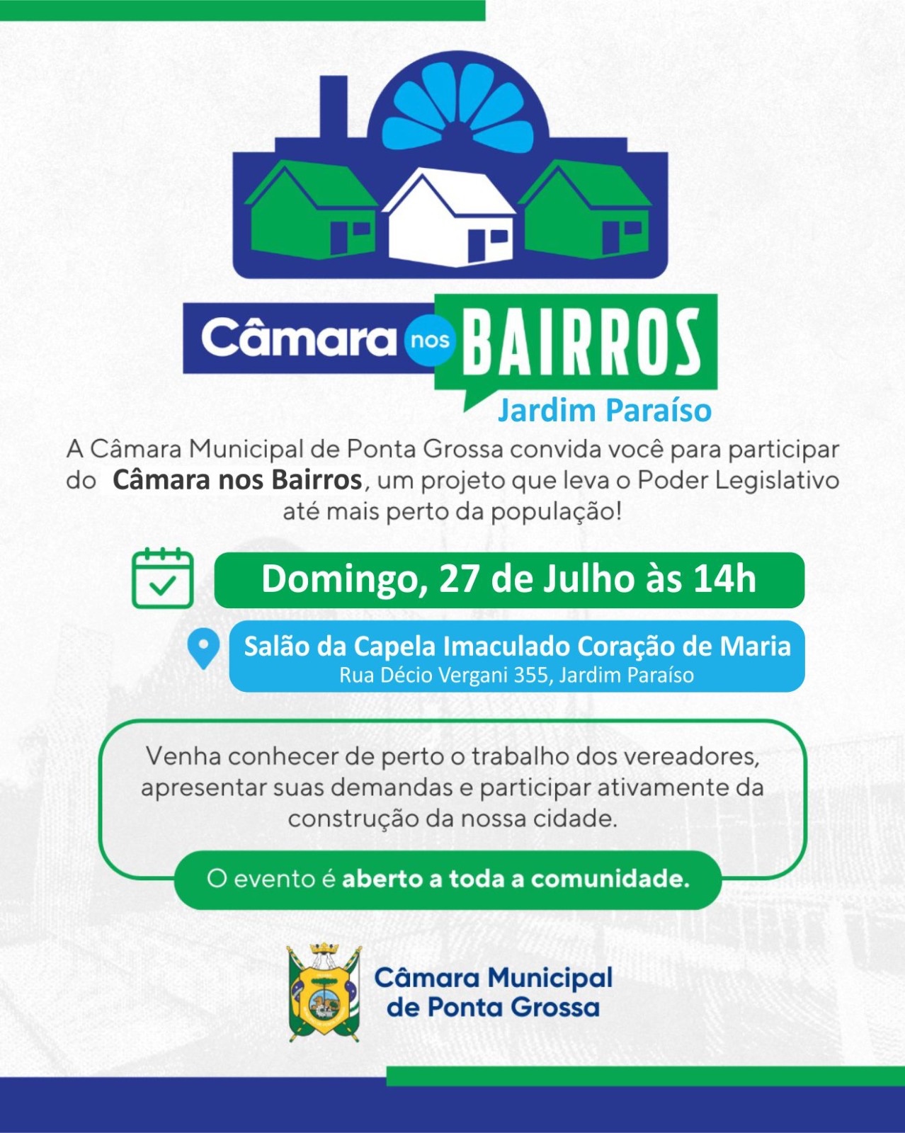 Segunda edição do Câmara nos Bairros chega ao Jardim Paraíso neste domingo